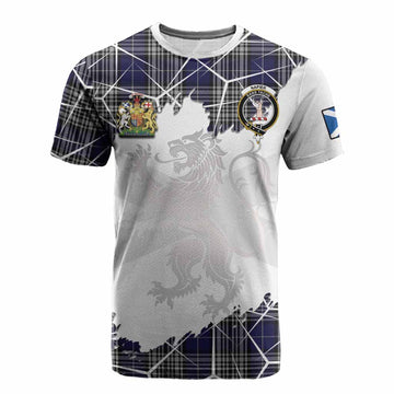 Napier Tartan Cotton T-shirt with Family Crest and Lion Rampant Grunge Style