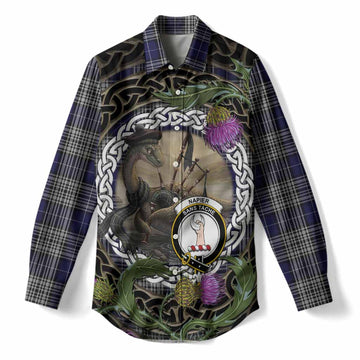 Napier Tartan Crest Bagpipe Nessie Women Casual Shirt Scottish Loch Ness Monster Celtic Thistle