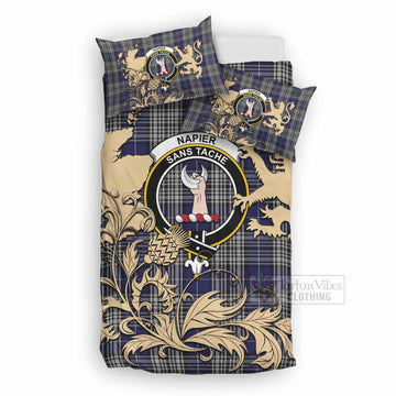 Napier Tartan Crest Bedding Set with Scottish Iconic Symbols 