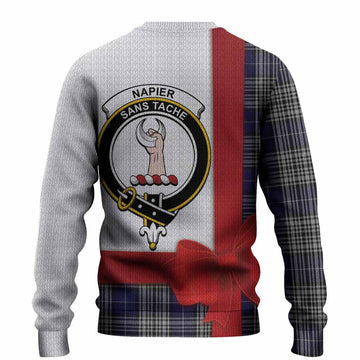 Napier Tartan Crest Christmas Christmas Ugly Sweater Highland Cow Bagpipes Coquette Bow Style