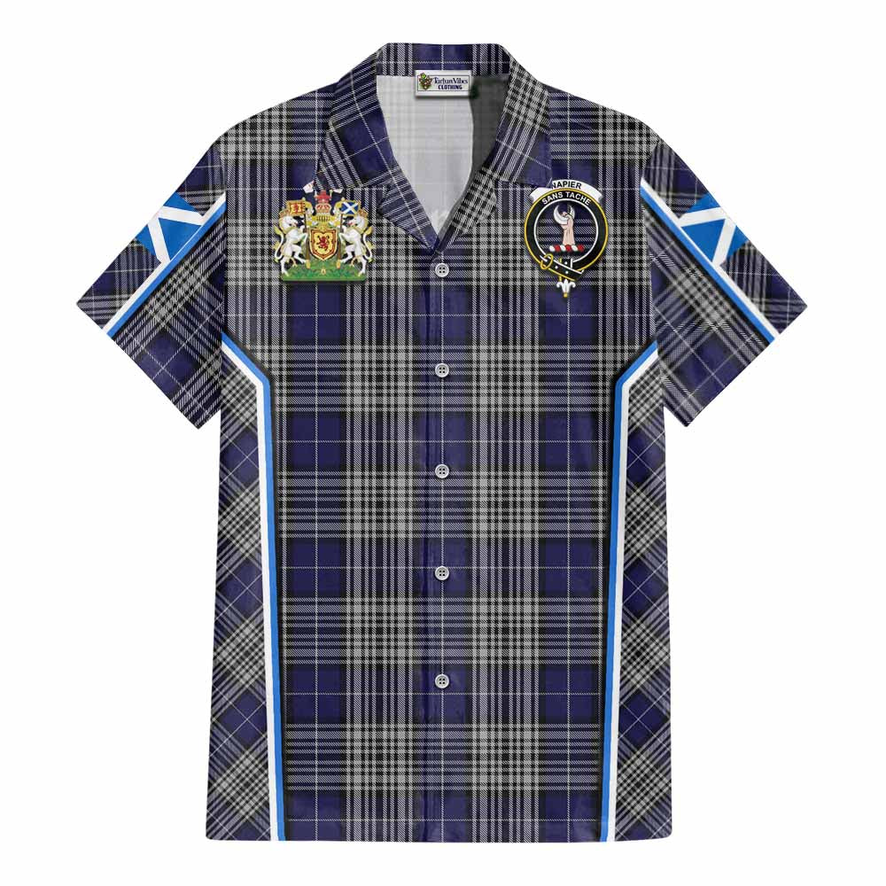 Napier Tartan Crest Cotton Hawaiian Shirt Scotland Coat of Arm Flag Style - Tartan Vibes Clothing