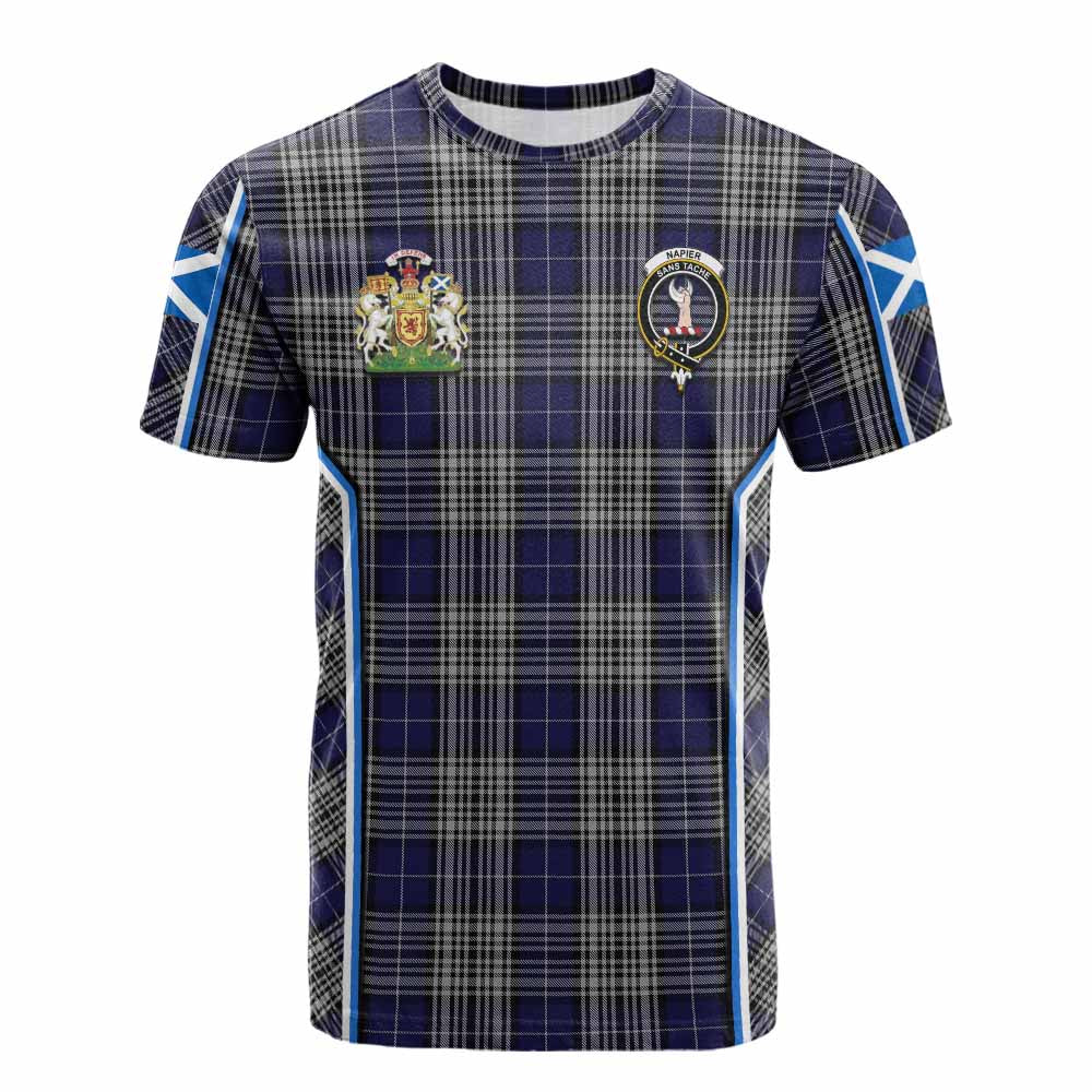 Napier Tartan Crest Cotton T-shirt Scotland Coat of Arm Flag Style - Tartan Vibes Clothing