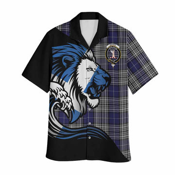 Napier Tartan Crest Hawaiian Shirt Scottish Golden Lions Wave Flow
