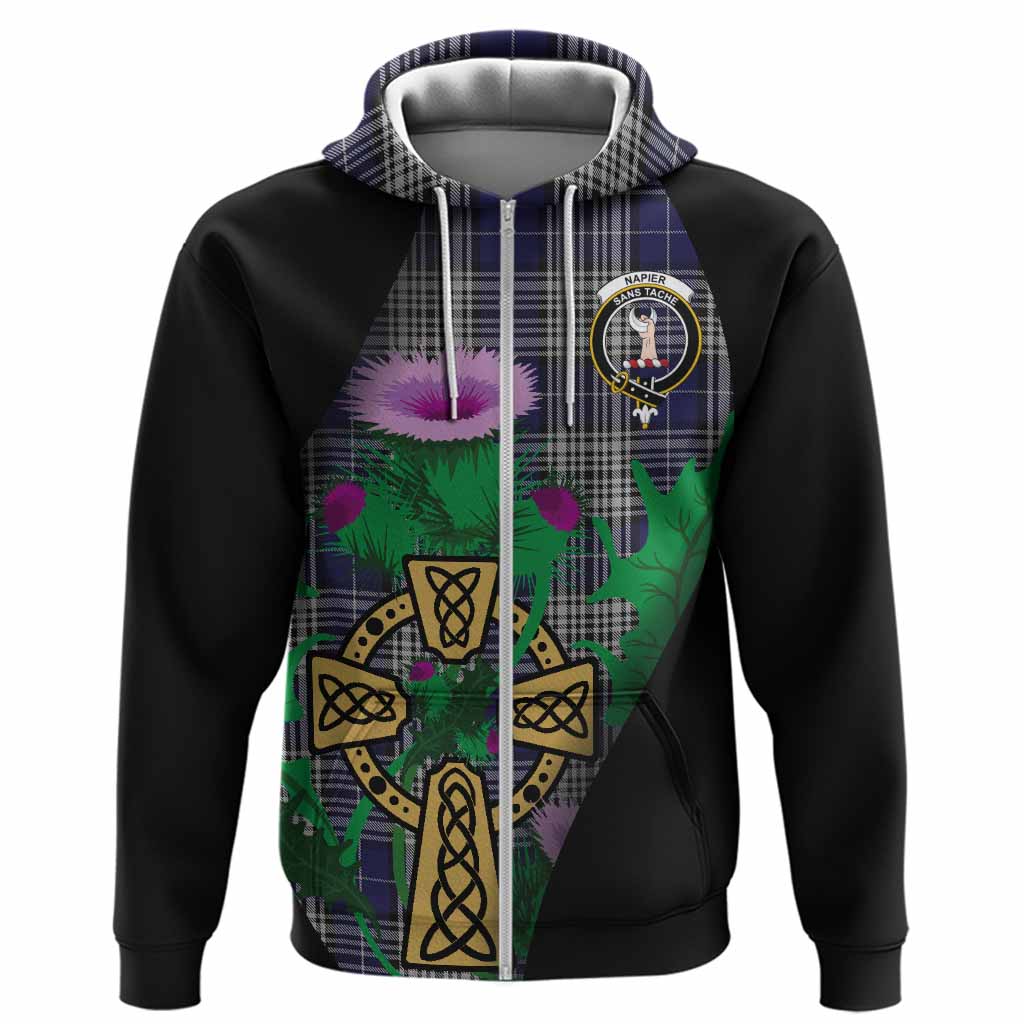 Napier Tartan Crest Hoodie Celtic Cross Thistle Flowers