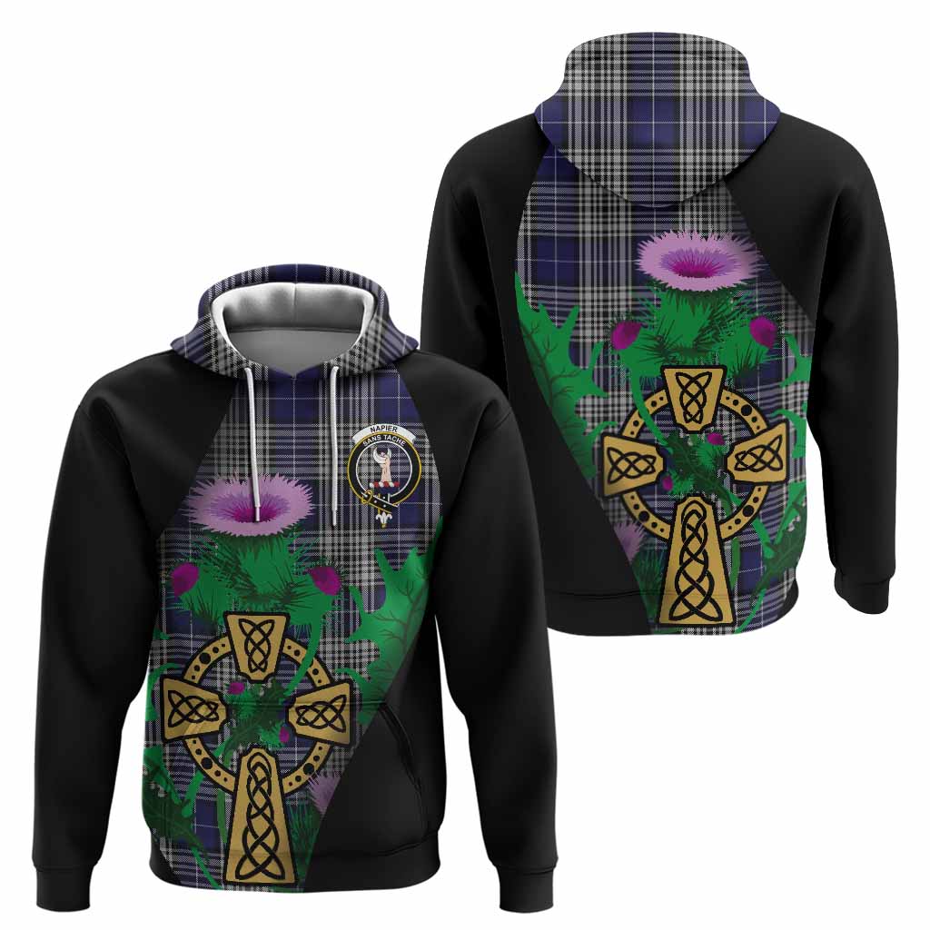 Napier Tartan Crest Hoodie Celtic Cross Thistle Flowers