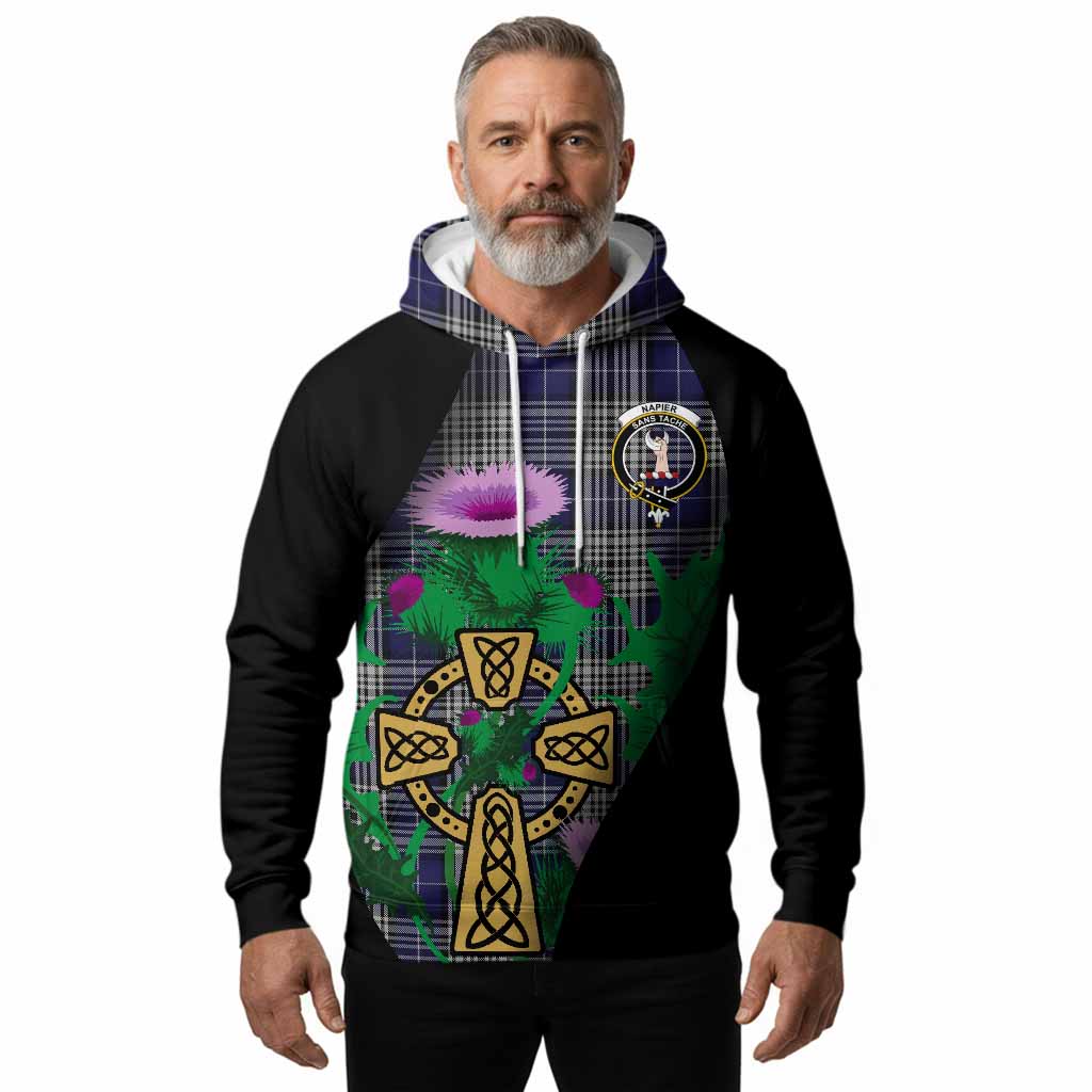 Napier Tartan Crest Hoodie Celtic Cross Thistle Flowers