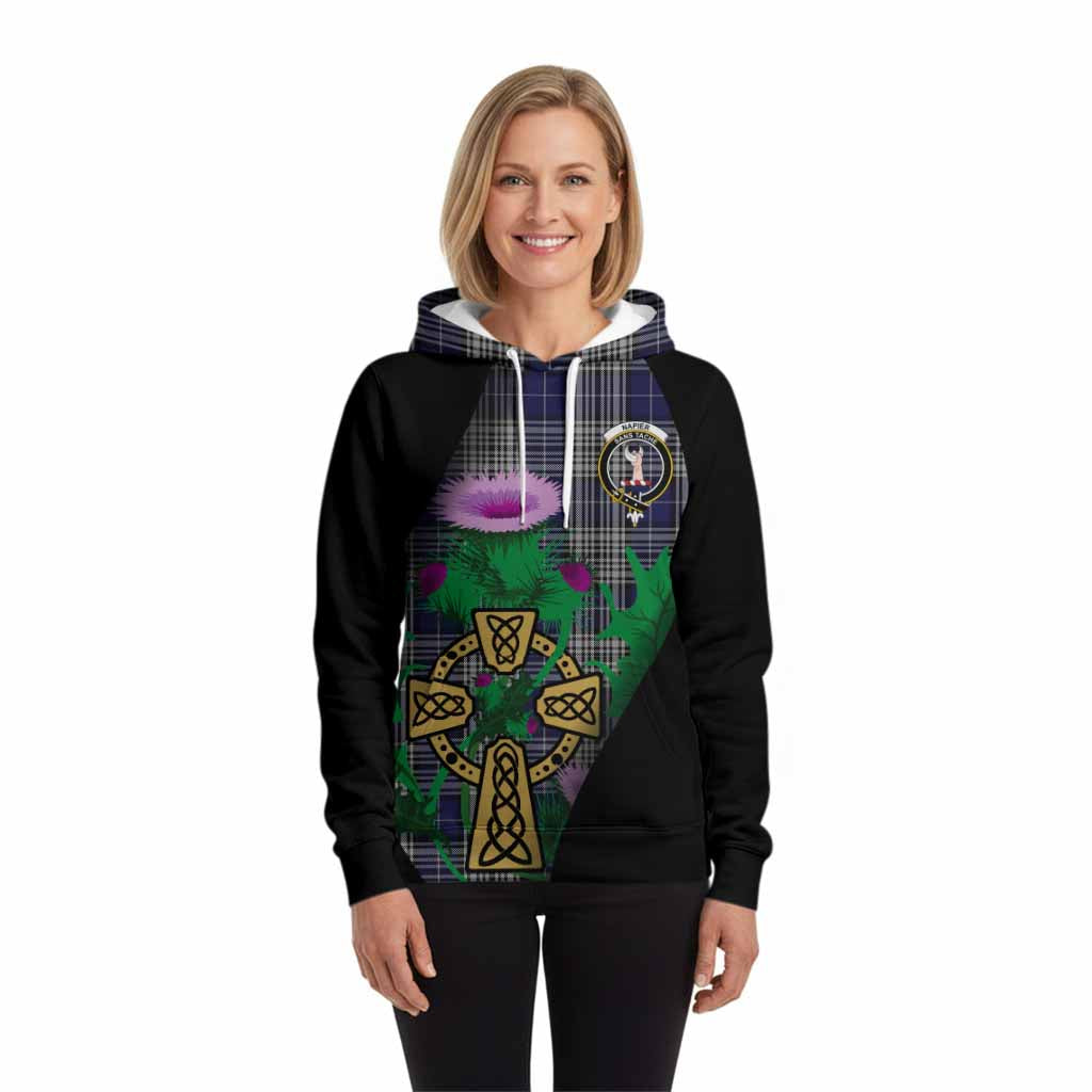 Napier Tartan Crest Hoodie Celtic Cross Thistle Flowers