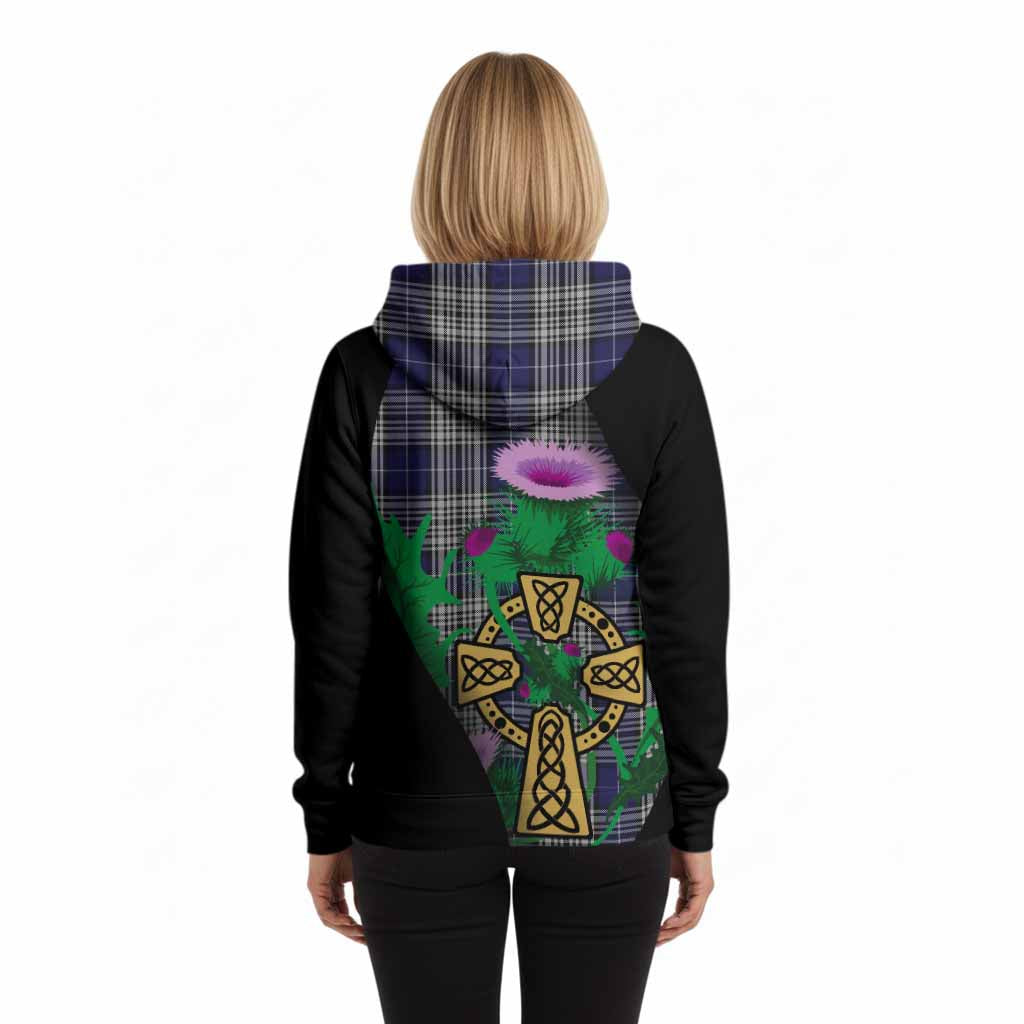 Napier Tartan Crest Hoodie Celtic Cross Thistle Flowers