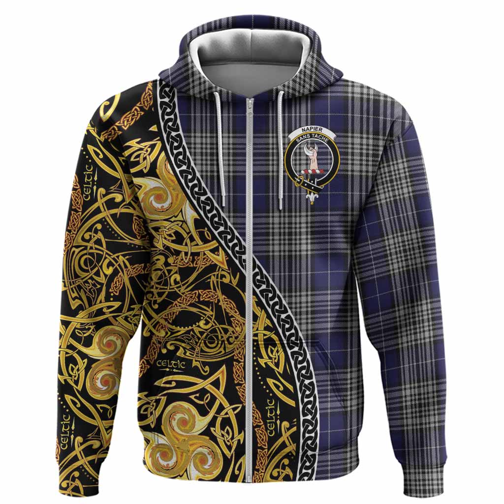 Napier Tartan Crest Hoodie Celtic Knot and Triple Trickle Spiral Symbols