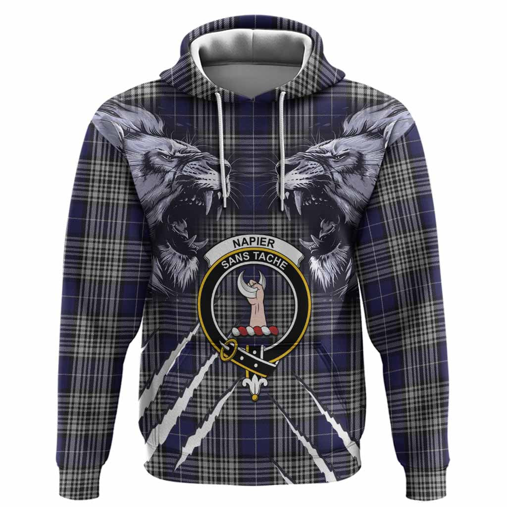 Napier Tartan Crest Hoodie Ferocious Lion Style