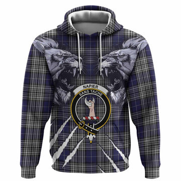 Napier Tartan Crest Hoodie Ferocious Lion Style