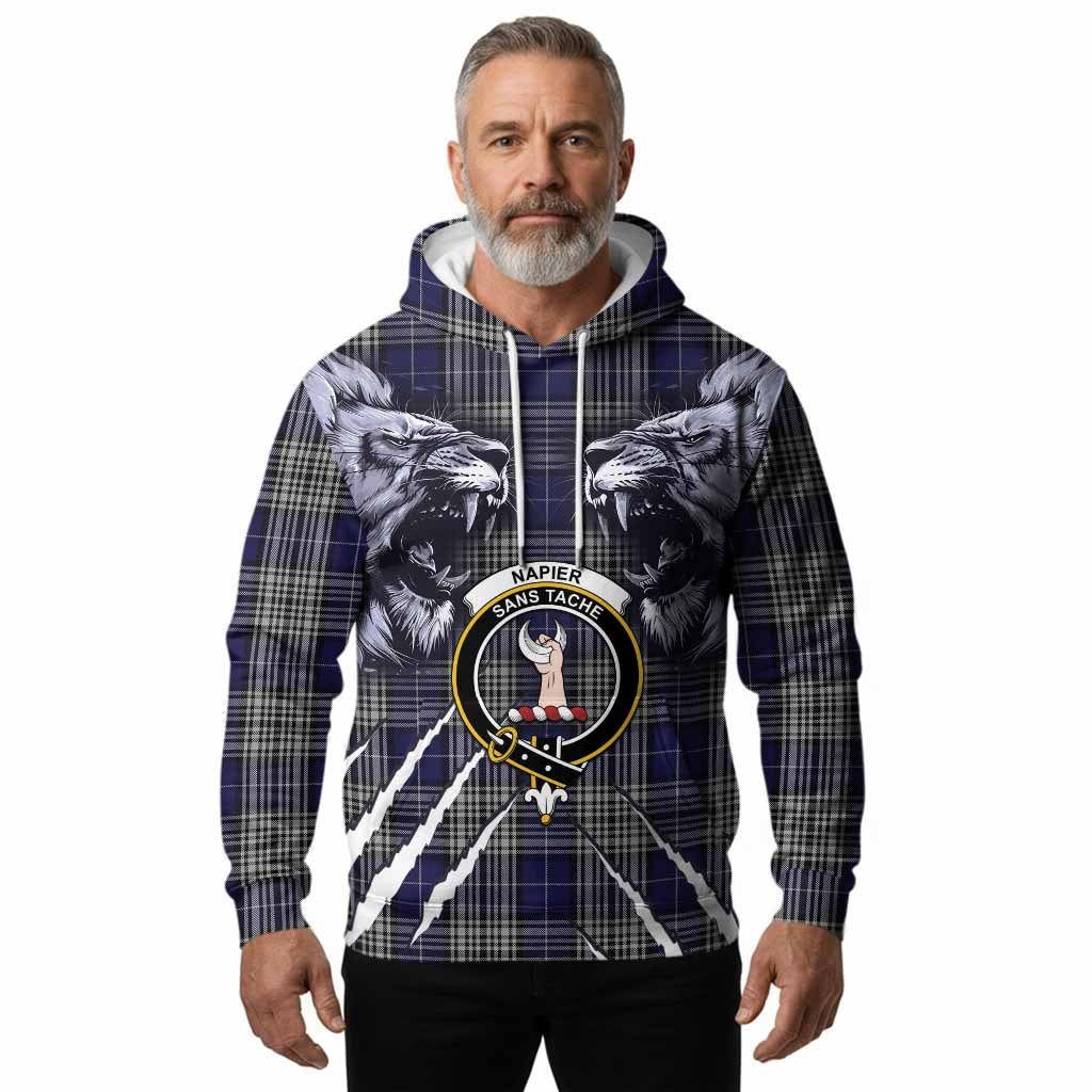 Napier Tartan Crest Hoodie Ferocious Lion Style