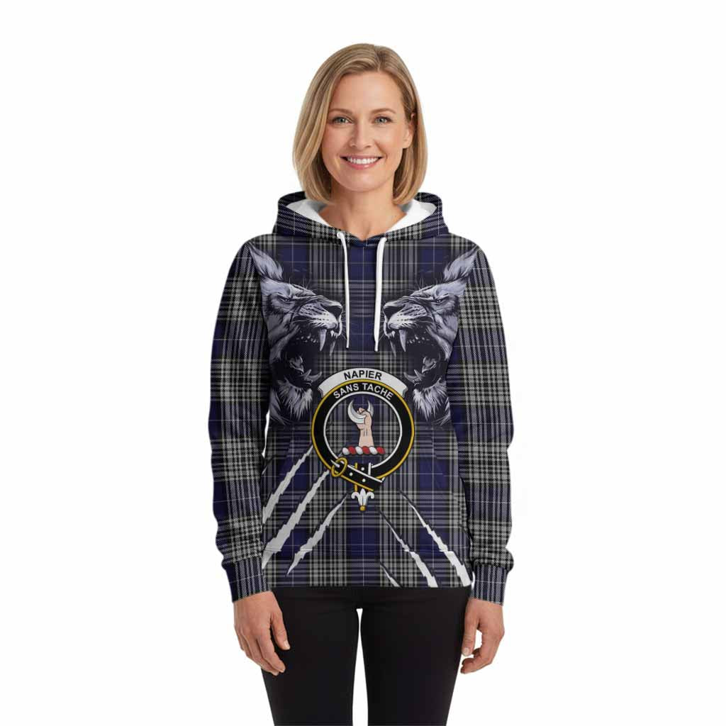 Napier Tartan Crest Hoodie Ferocious Lion Style