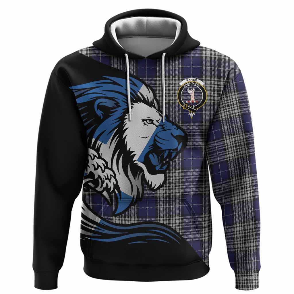 Napier Tartan Crest Hoodie Scottish Golden Lions Wave Flow