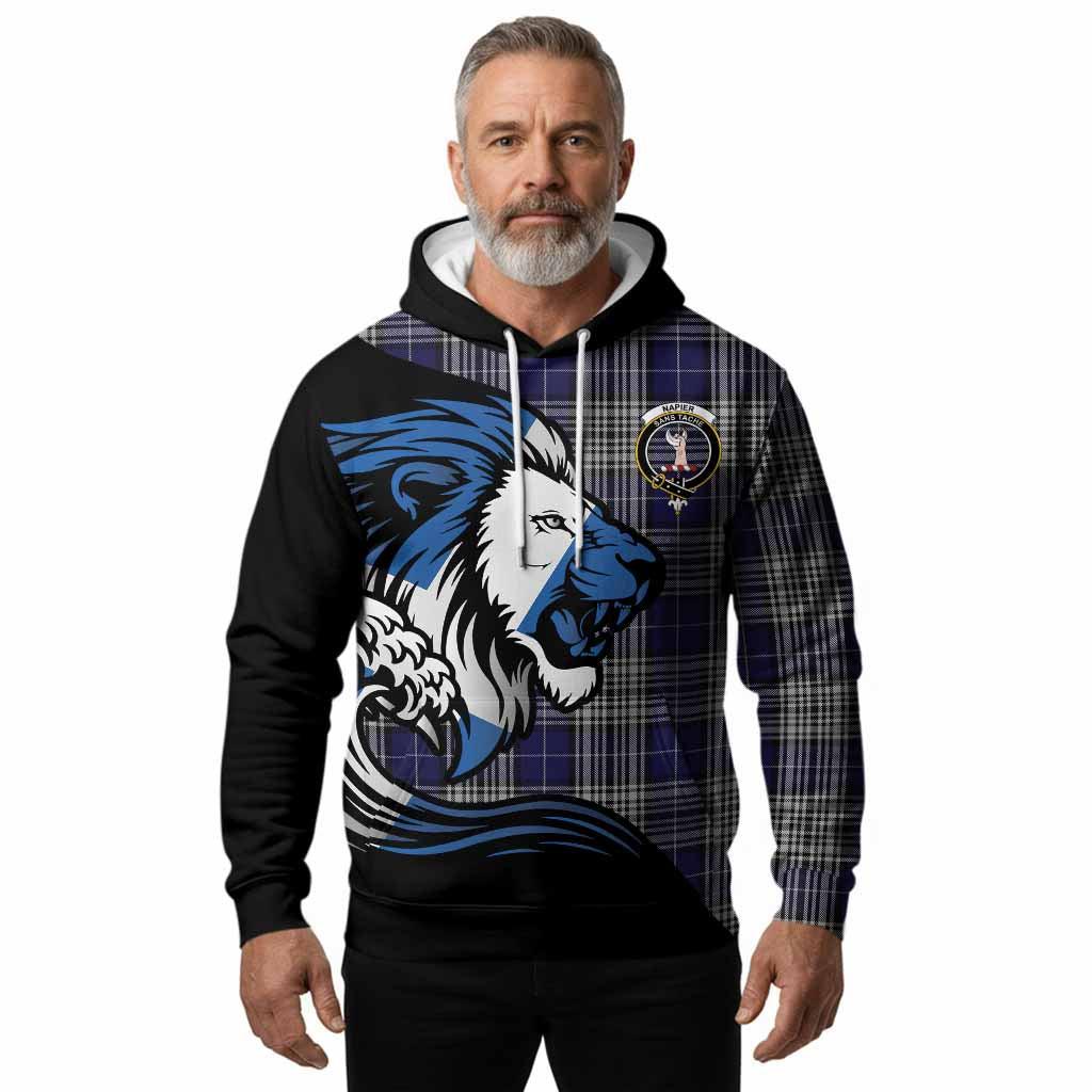 Napier Tartan Crest Hoodie Scottish Golden Lions Wave Flow