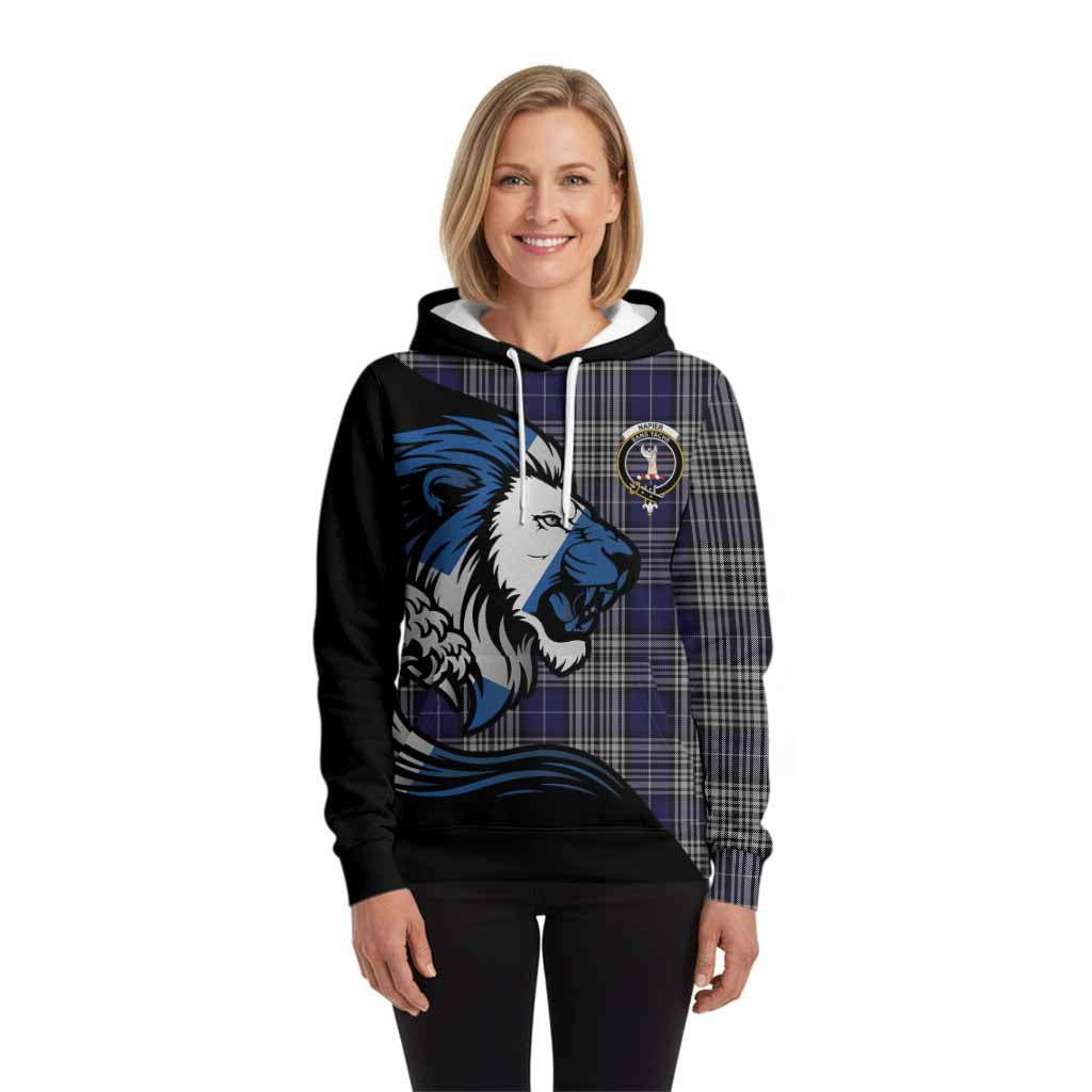 Napier Tartan Crest Hoodie Scottish Golden Lions Wave Flow