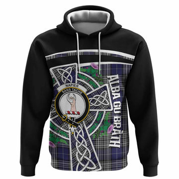 Napier Tartan Crest Hoodie Scottish Thistle Celtic Cross Alba Gu Brath