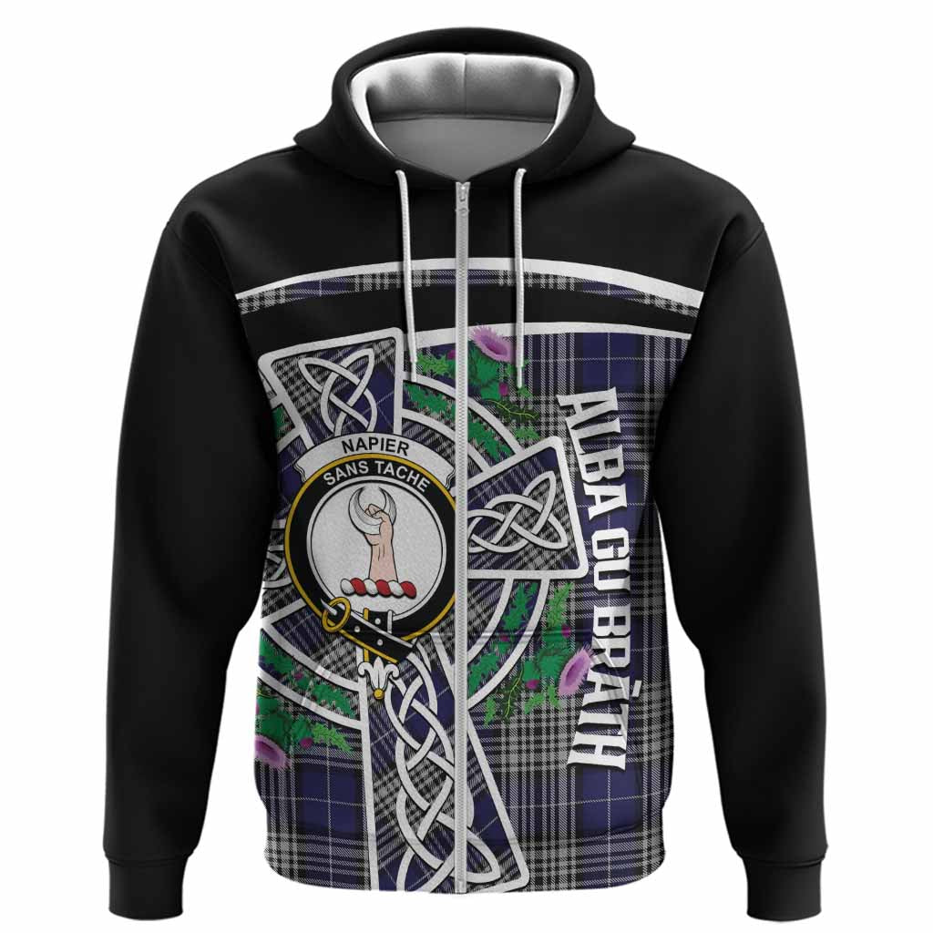 Napier Tartan Crest Hoodie Scottish Thistle Celtic Cross Alba Gu Brath