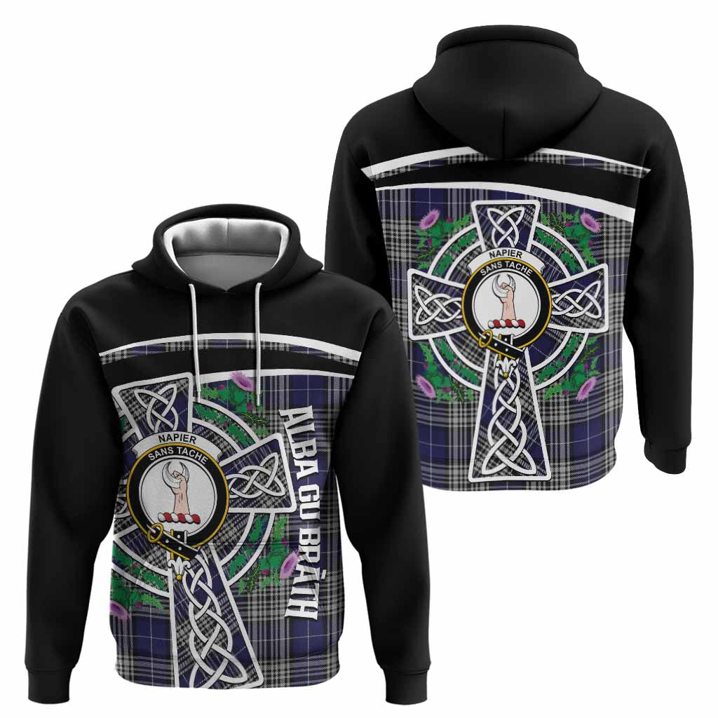 Napier Tartan Crest Hoodie Scottish Thistle Celtic Cross Alba Gu Brath