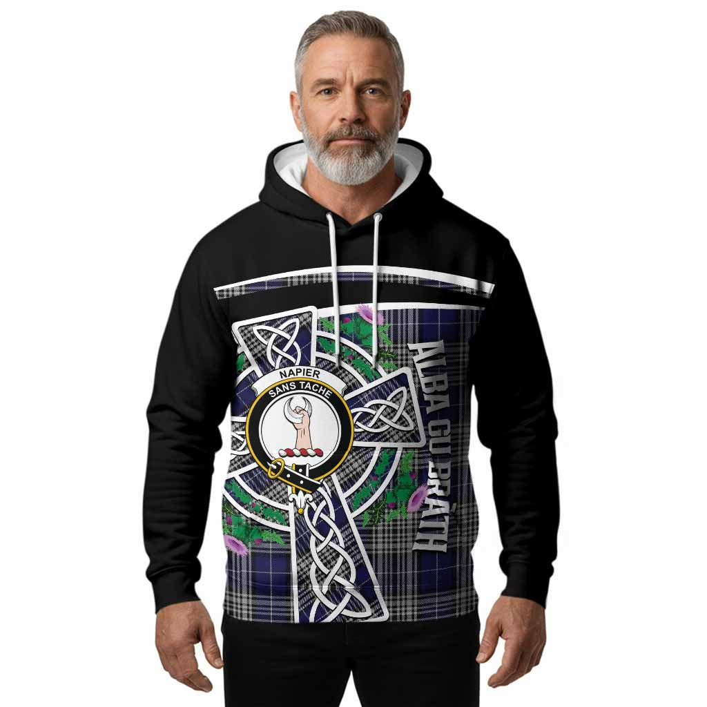 Napier Tartan Crest Hoodie Scottish Thistle Celtic Cross Alba Gu Brath