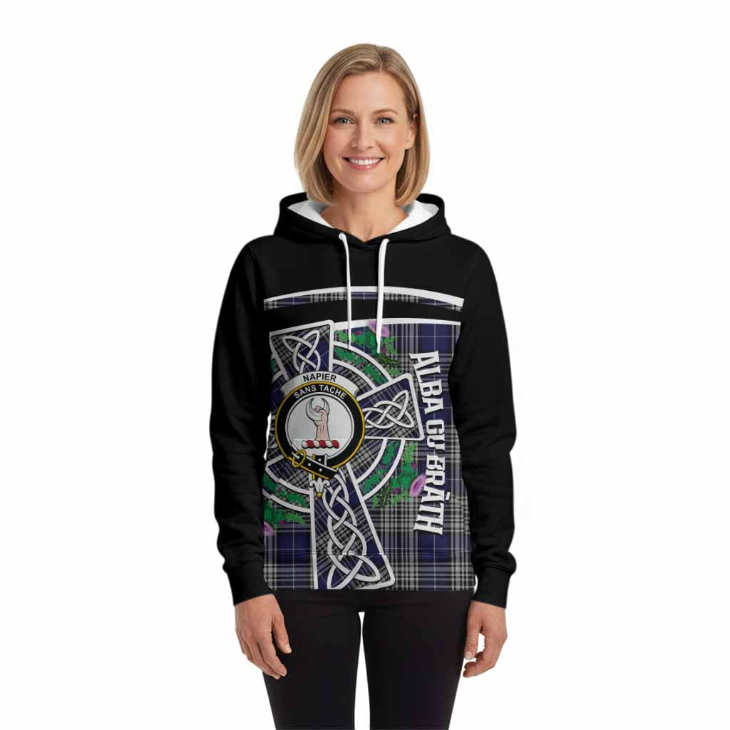 Napier Tartan Crest Hoodie Scottish Thistle Celtic Cross Alba Gu Brath