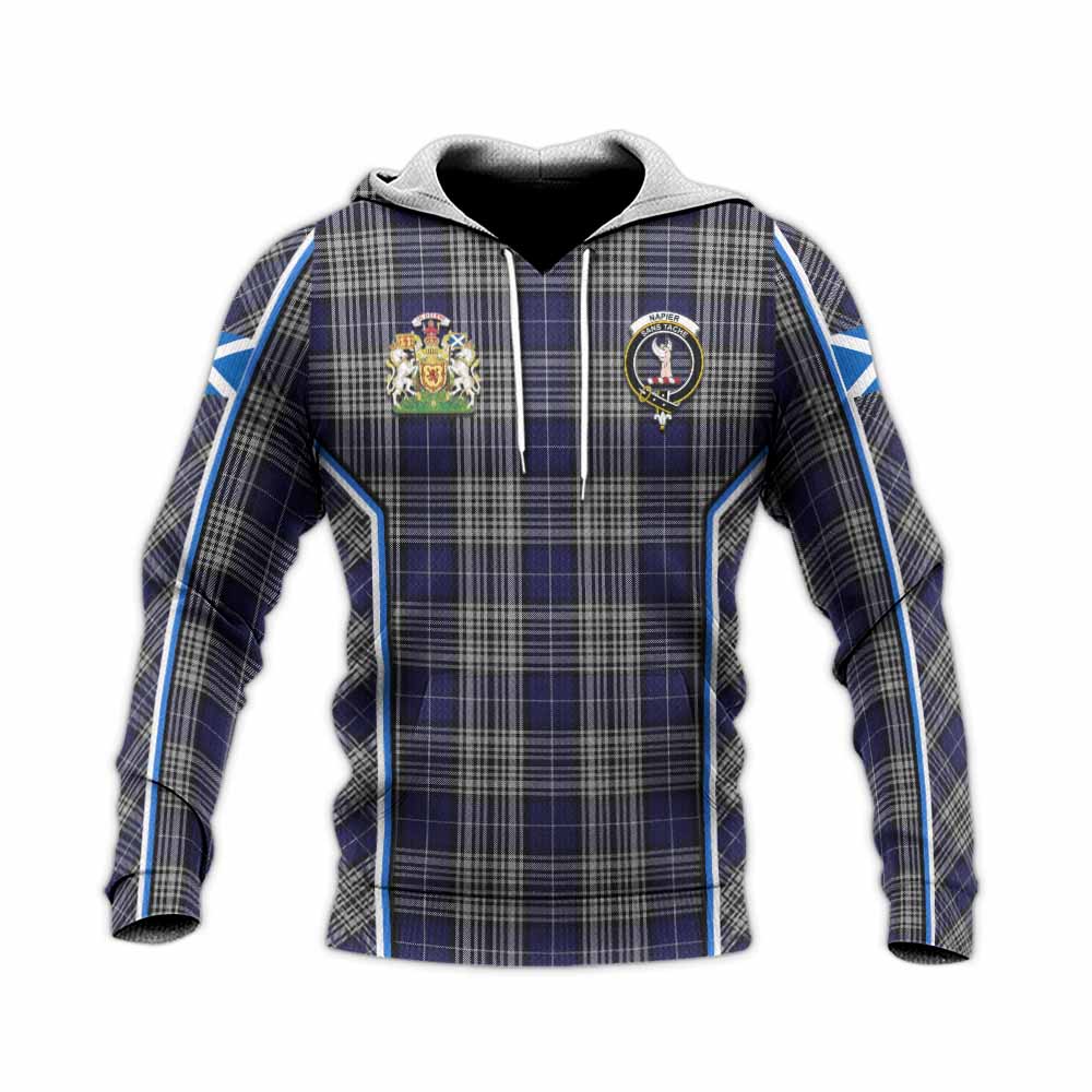 Napier Tartan Crest Knitted Hoodie Scotland Coat of Arm Flag Style - Tartan Vibes Clothing