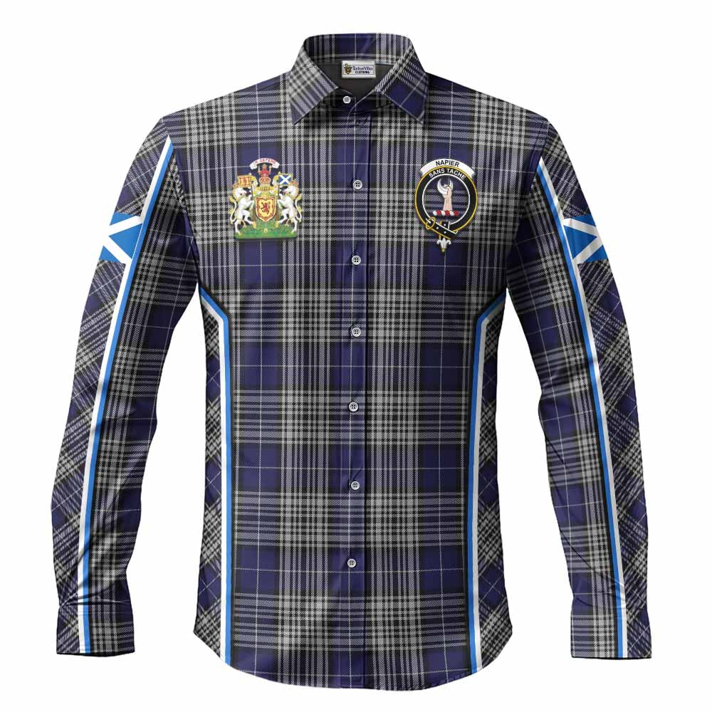 Napier Tartan Crest Long Sleeve Button Shirts Scotland Coat of Arm Flag Style - Tartan Vibes Clothing