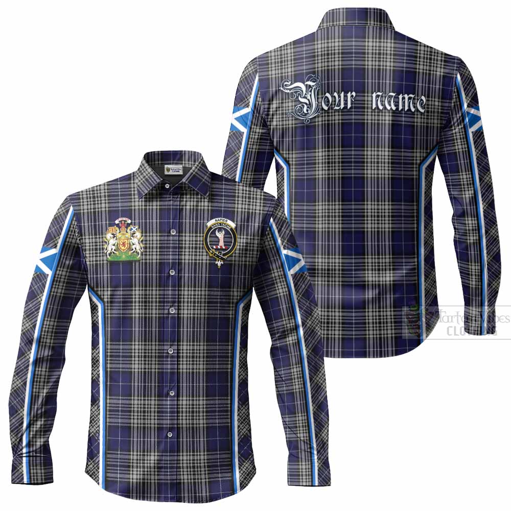 Napier Tartan Crest Long Sleeve Button Shirts Scotland Coat of Arm Flag Style - Tartan Vibes Clothing