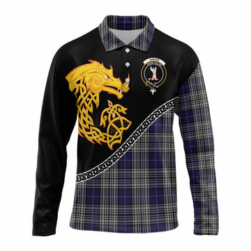 Napier Tartan Crest Long Sleeve Polo Shirt Legendary Dragon Knot Half Style
