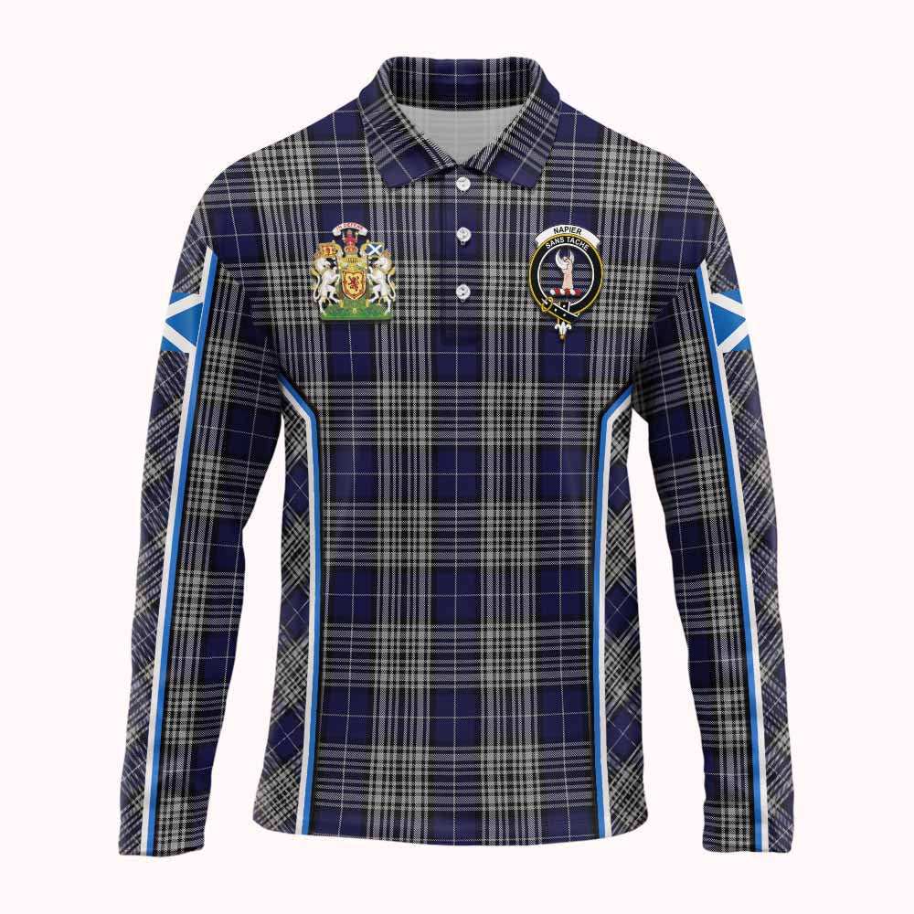 Napier Tartan Crest Long Sleeve Polo Shirt Scotland Coat of Arm Flag Style - Tartan Vibes Clothing