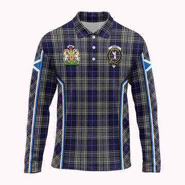 Napier Tartan Crest Long Sleeve Polo Shirt Scotland Coat of Arm Flag Style