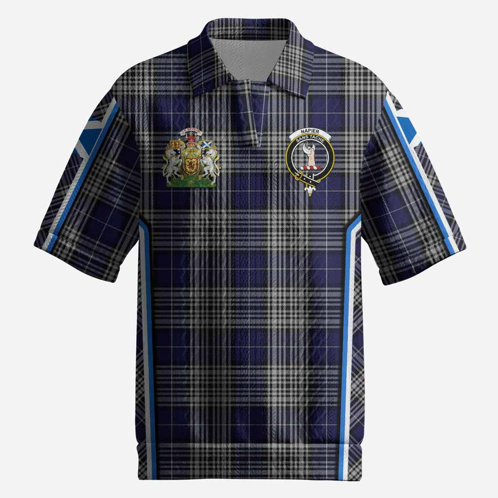 Napier Tartan Crest Men’s Polo Sweater Top Scotland Coat of Arm Flag Style
