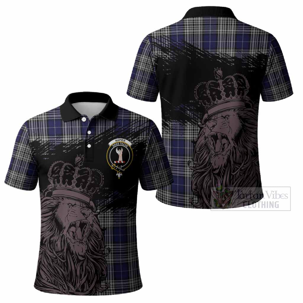Napier Tartan Crest Polo Shirt Crowned Lion Heritage Style