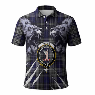 Napier Tartan Crest Polo Shirt Ferocious Lion Style