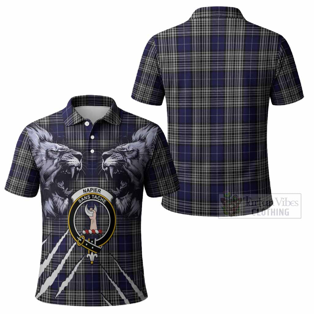 Napier Tartan Crest Polo Shirt Ferocious Lion Style