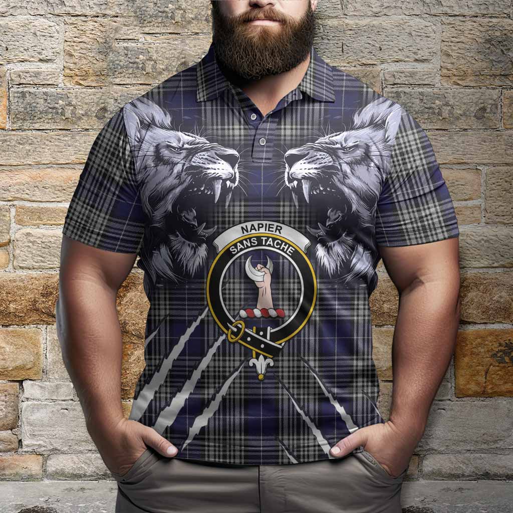 Napier Tartan Crest Polo Shirt Ferocious Lion Style