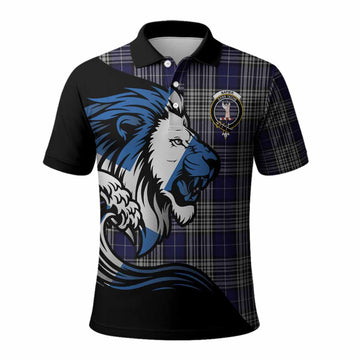 Napier Tartan Crest Polo Shirt Scottish Golden Lions Wave Flow