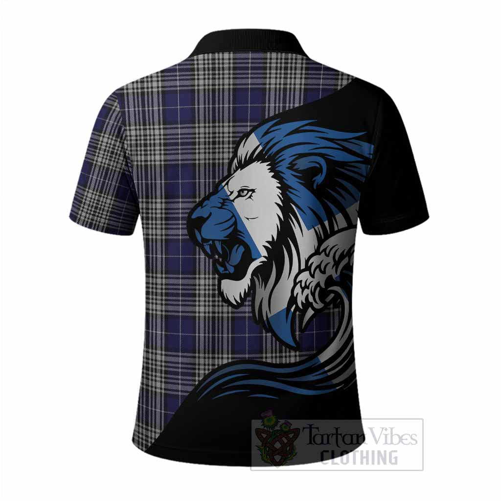 Napier Tartan Crest Polo Shirt Scottish Golden Lions Wave Flow