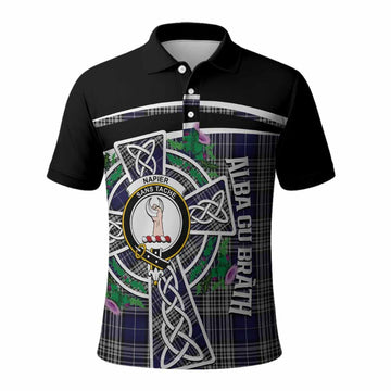 Napier Tartan Crest Polo Shirt Scottish Thistle Celtic Cross Alba Gu Brath