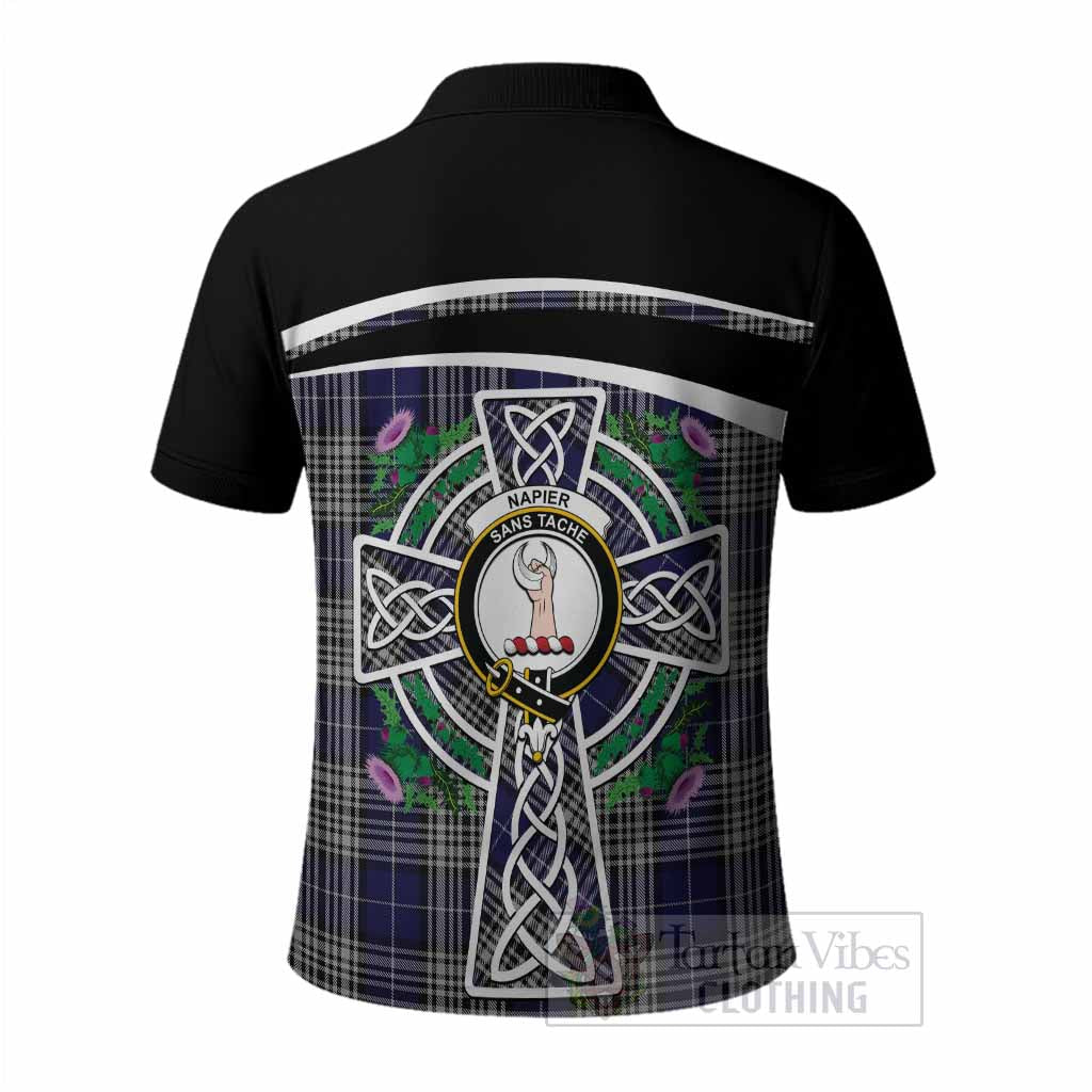 Napier Tartan Crest Polo Shirt Scottish Thistle Celtic Cross Alba Gu Brath