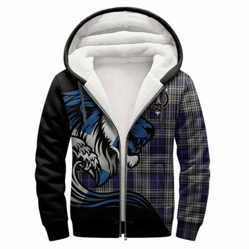 Napier Tartan Crest Sherpa Hoodie Scottish Golden Lions Wave Flow