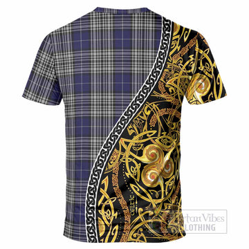 Napier Tartan Crest T-Shirt Celtic Knot and Triple Trickle Spiral Symbols