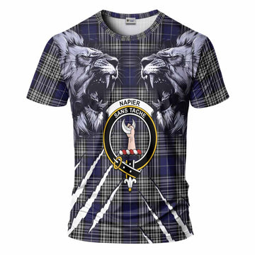 Napier Tartan Crest T-Shirt Ferocious Lion Style