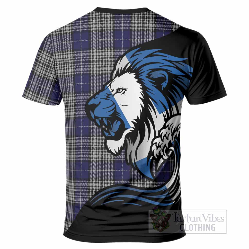 Napier Tartan Crest T-Shirt Scottish Golden Lions Wave Flow