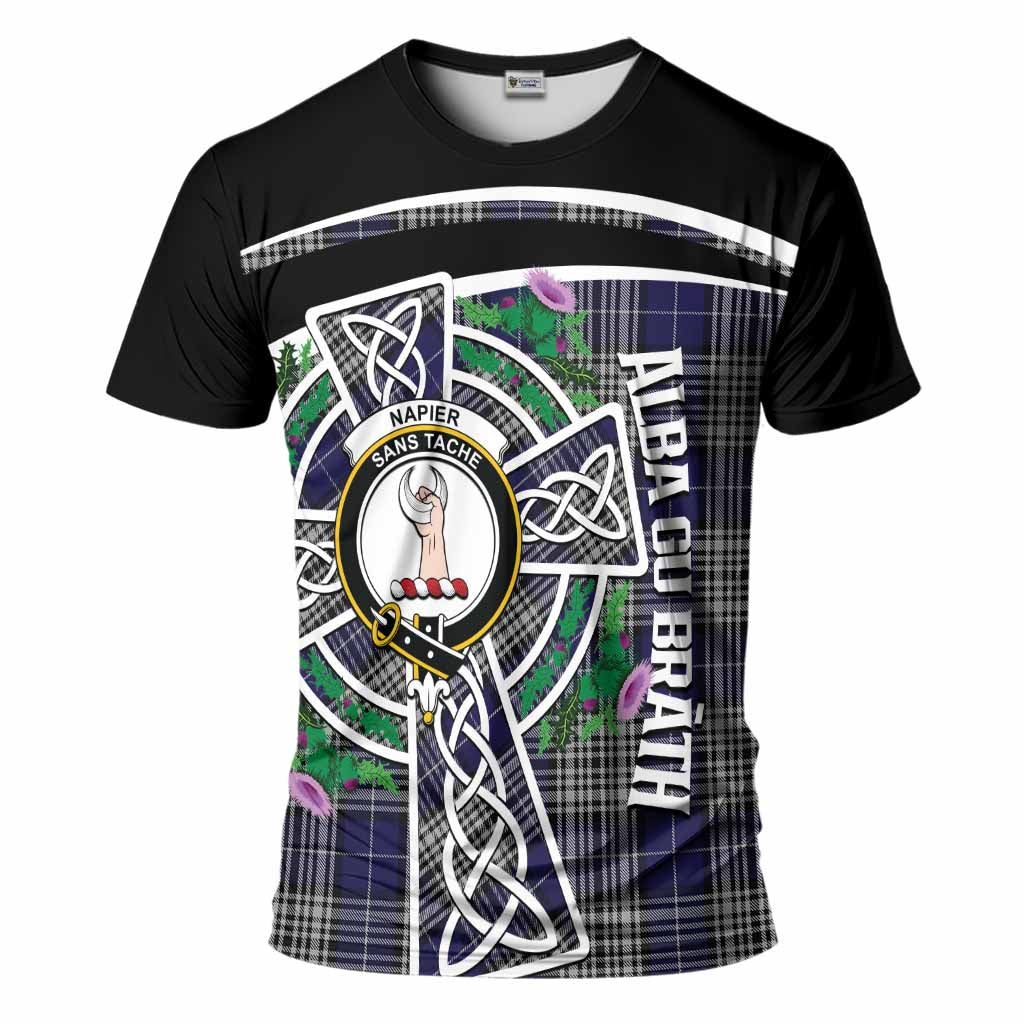 Napier Tartan Crest T-Shirt Scottish Thistle Celtic Cross Alba Gu Brath