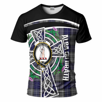 Napier Tartan Crest T-Shirt Scottish Thistle Celtic Cross Alba Gu Brath