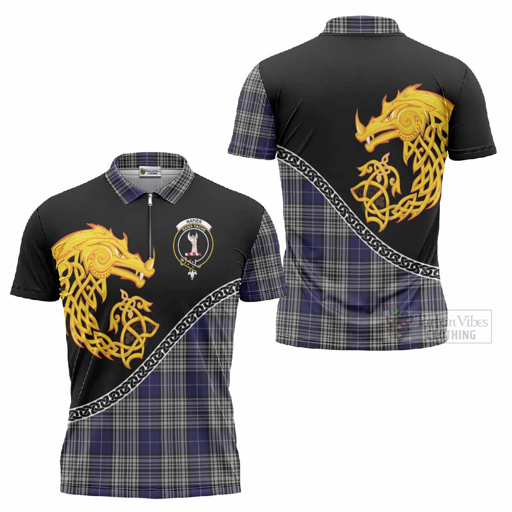 Napier Tartan Crest Zipper Polo Shirt Legendary Dragon Knot Half Style