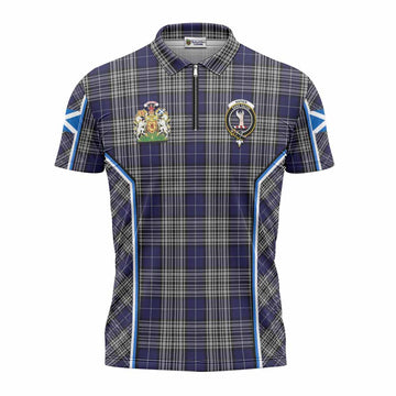 Napier Tartan Crest Zipper Polo Shirt Scotland Coat of Arm Flag Style