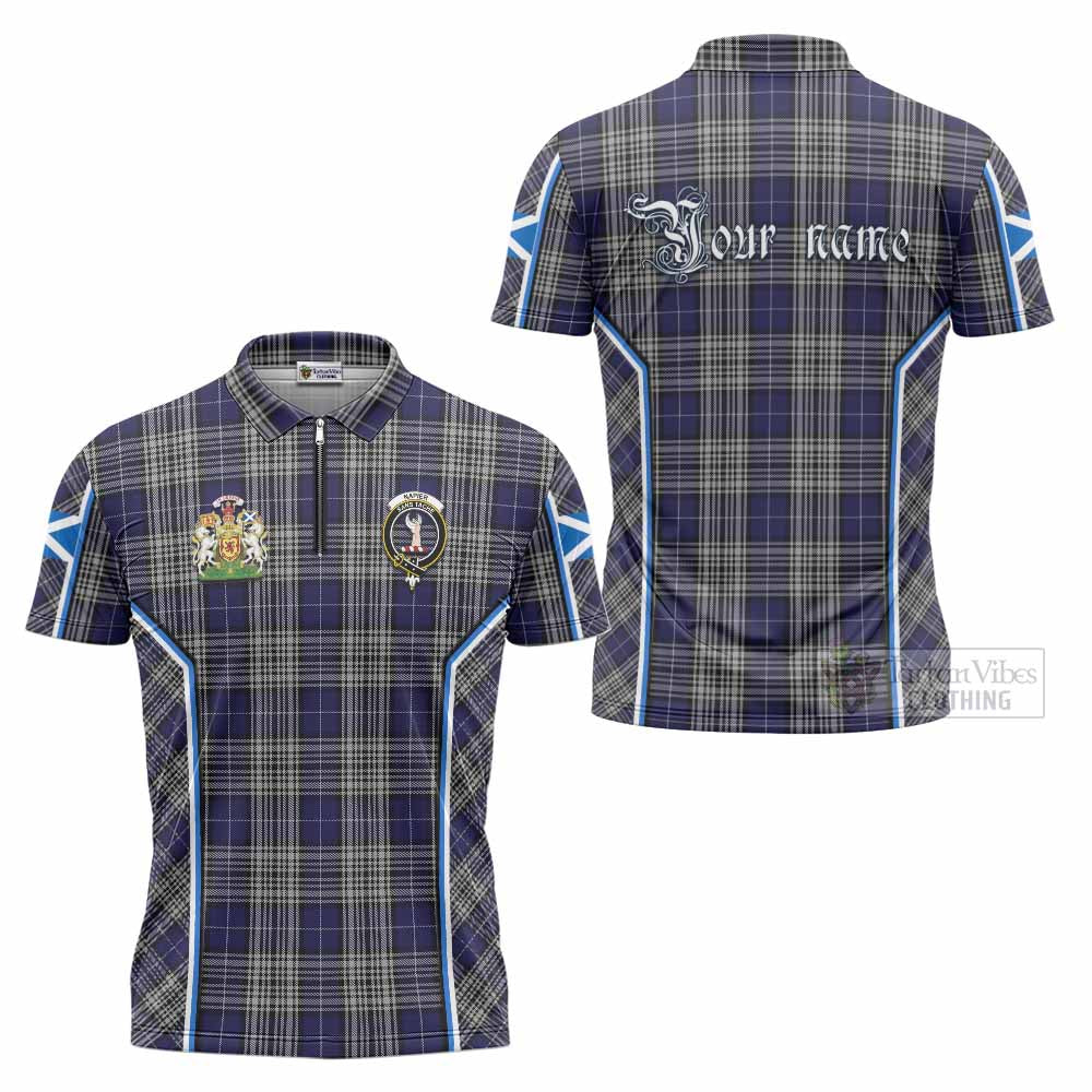 Napier Tartan Crest Zipper Polo Shirt Scotland Coat of Arm Flag Style - Tartan Vibes Clothing