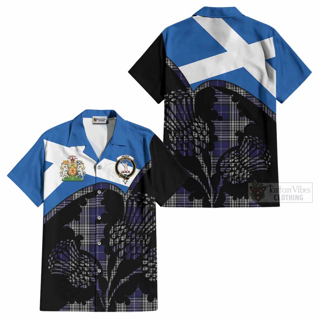 Napier Tartan Family Crest Cotton Hawaiian Shirt Scotland Thistle Floral Flag Style